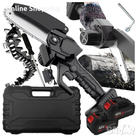 Акумулаторен мини верижен трион 6", Комплект с 2 батерии 6000mAh и куфар, снимка 12 - Градинска техника - 53320732