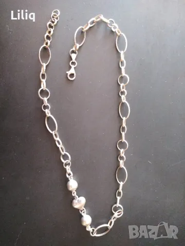Сребърен ланец с топчета и сърце, снимка 1