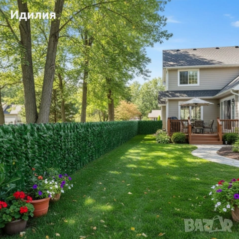 Ограда от зелени листа - панел за уединение с реалистичен вид 3 x 0,5 м, снимка 2 - Декорация за дома - 53501475