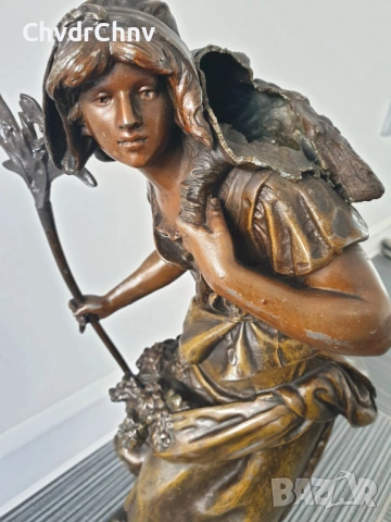 45см-3кг Moreau ЦAM статуетка/стара френска скулптура/фигура на жена-жътварка, снимка 6 - Статуетки - 53480960