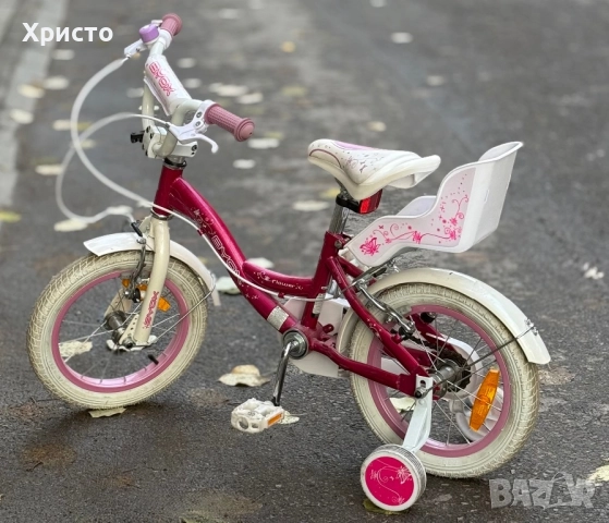 Велосипед за момиче 14" Flower Pink, с помощни колела, снимка 2 - Велосипеди - 52395211