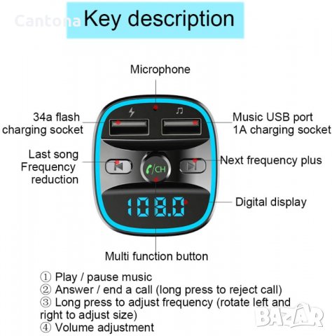 FM трансмитер Bluetooth 5.0, T25, ВОЛТМЕТЪР, MP3, micro SD, 2 x USB, 3.4А, снимка 6 - Аксесоари и консумативи - 34177439