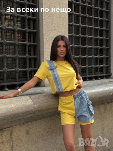 Дамски Памучен Летен Комплект С Деним👚🩳Дамски Къс Екип - 4 Налични Цвята Код A688, снимка 3 - Комплекти - 50775221