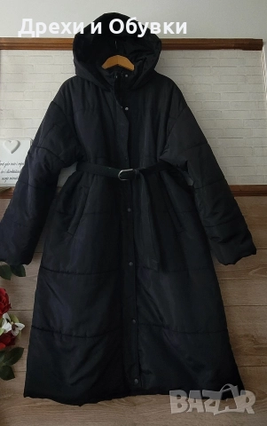 Дълго черно зимно яке с качулка , снимка 7 - Якета - 52771002