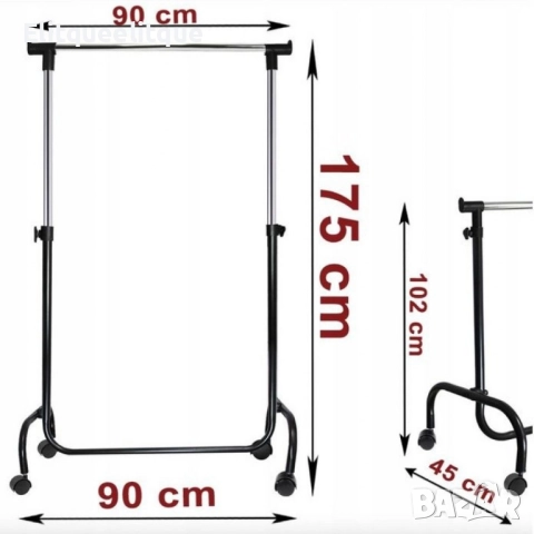 Регулируема метална закачалка на колелца – мобилен гардероб с регулируема височина, снимка 6 - Други стоки за дома - 52171734