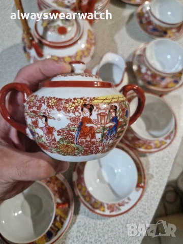 Японски старинен чаен сервиз - декор, снимка 4 - Антикварни и старинни предмети - 51415919