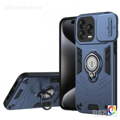 ZTE Blade V70 Vita / V70 Design Удароустойчив Калъф Slide Camshield с Поставка и Протектор – Черен, 