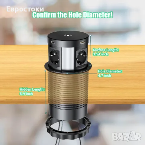 HANNELORE Прибиращ се вграден контакт с USB за бюро, с 4 отделения с 2 USB-A, вграден контакт , снимка 2 - Безжични зарядни - 49260844