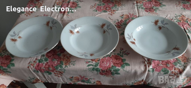 3бр.Дълбоки Порцеланови чинии. Кафява Роза, снимка 1
