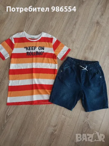 Сет тениска и къси дънкови панталони размер 134 - 140 см