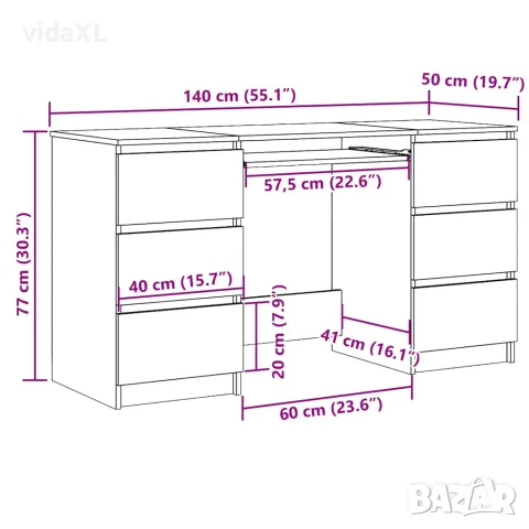 vidaXL Бюро, опушен дъб, 140x50x77 см, инженерно дърво, снимка 8 - Бюра - 56148035