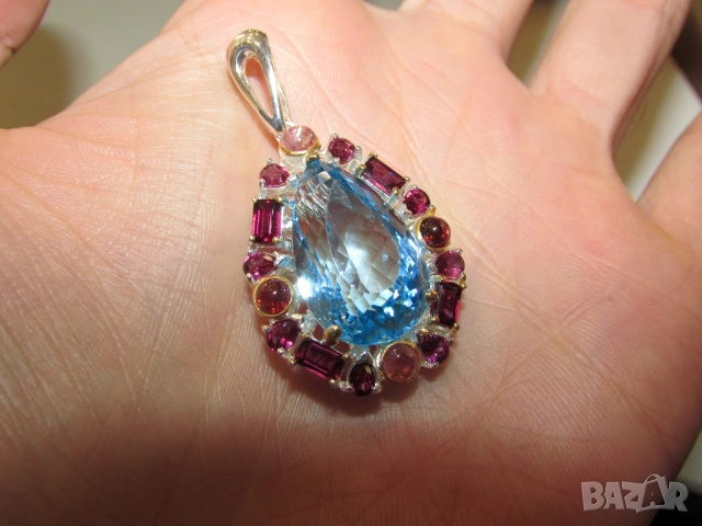 925 сребърно колие с 22 каратов син топаз Swiss Blue, снимка 4 - Колиета, медальони, синджири - 53782226