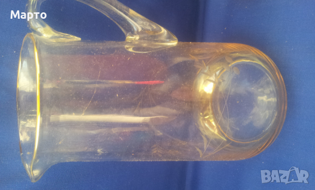 Калиево стъкло, 6 чашш, кана, гравюра, снимка 6 - Антикварни и старинни предмети - 36161987