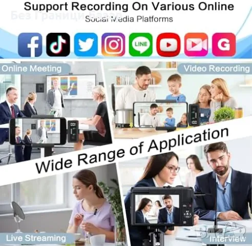 Нов 3 в 1 безжичен микрофон – iPhone/Android/Камера, 45ч батерия, влог, снимка 7 - Други - 49683758