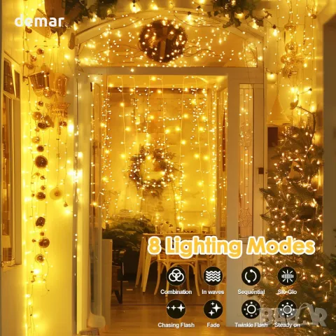 Auriostar 60m 600 LED лампички за коледно дърво с 8 режима/таймер/дистанционно, IP44, снимка 3 - Лед осветление - 47450690