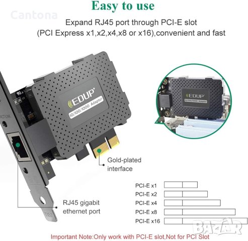 EDUP Gigabit Ethernet PCI Express PCI-E мрежова карта 10/100/1000Mbps RJ45 LAN адаптер, снимка 3 - Мрежови адаптери - 41476473