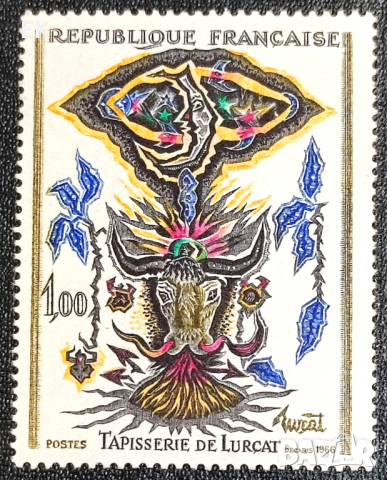 Франция, 1966 г. - самостоятелна чиста марка, изкуство, 3*14, снимка 1 - Филателия - 44622171