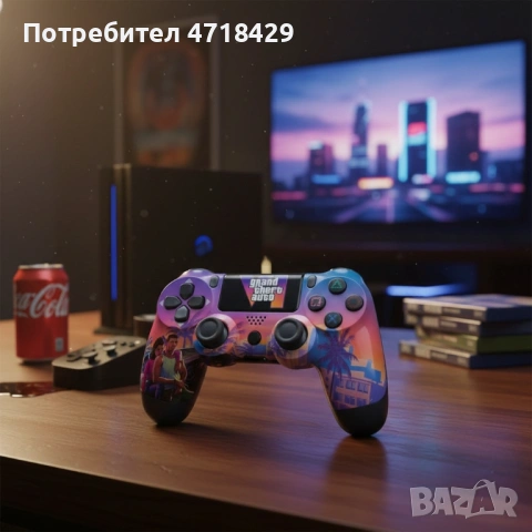 Безжичен джойстик за PS4 с тъчпад, вибрация и LED осветление – FC25 / GTA дизайн, снимка 5 - Аксесоари - 53280042