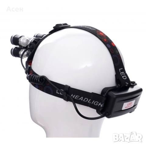 Супер мощен LED челник с акумулаторни батерии и 5 LED диода, снимка 4 - Екипировка - 52192883