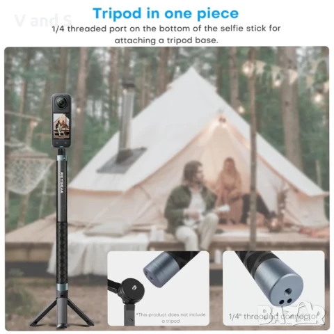 REYGEAK 118" удължен селфи стик за Insta360 X4, до 300см ултра дълъг невидим селфи стик с 1/4 винт, , снимка 7 - Чанти, стативи, аксесоари - 51289563