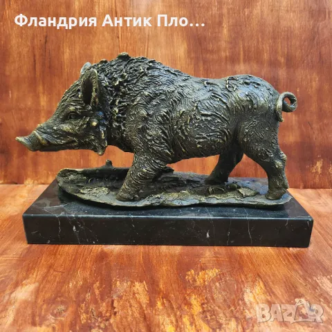 Бронзова скулптура на глиган върху мраморна основа, снимка 4 - Статуетки - 49648273