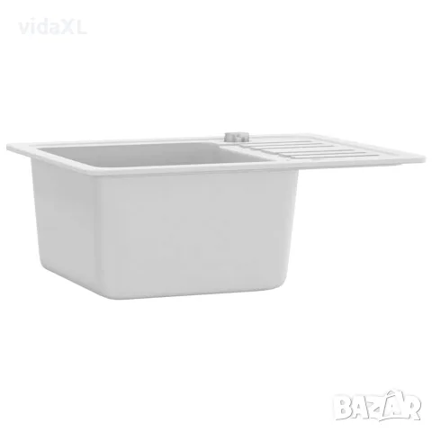 vidaXL Гранитна кухненска мивка с едно корито, бяла, снимка 3 - Мивки - 56146076