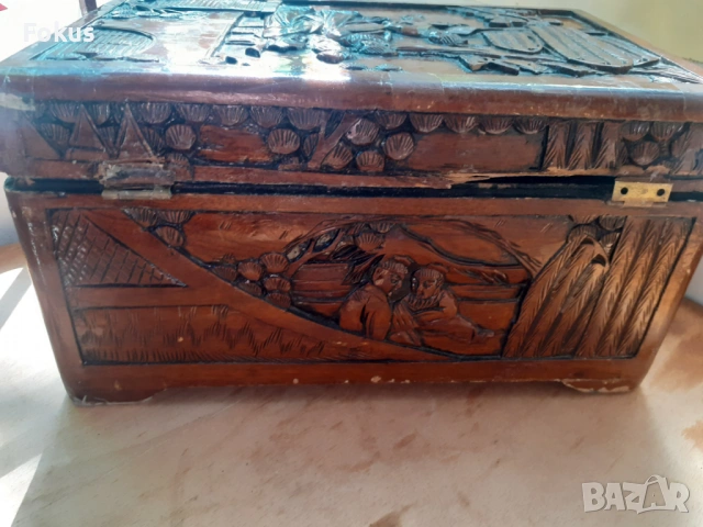 Стара дървена китайска кутия - дърворезба, снимка 3 - Антикварни и старинни предмети - 53275260