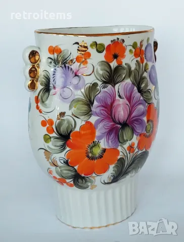 Рядкост! Винтидж Порцеланова Ваза "Лира", Петрикивски стил, 1970-ти години, снимка 4 - Антикварни и старинни предмети - 47856164