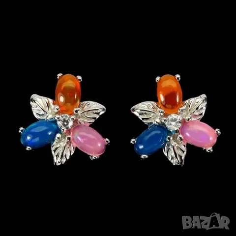 925 сребърни обеци с опали 6х4мм подходящи за подарък, снимка 1