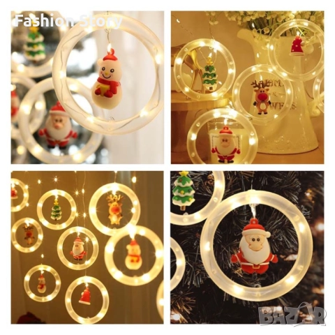 Светещи LED рингове с коледни фигурки, тип завеса 3м, 10 ринга на батерии., снимка 3 - Лед осветление - 51543521