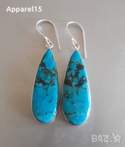 Вносни обеци от естествен тюркоаз, снимка 2 - Обеци - 48023207