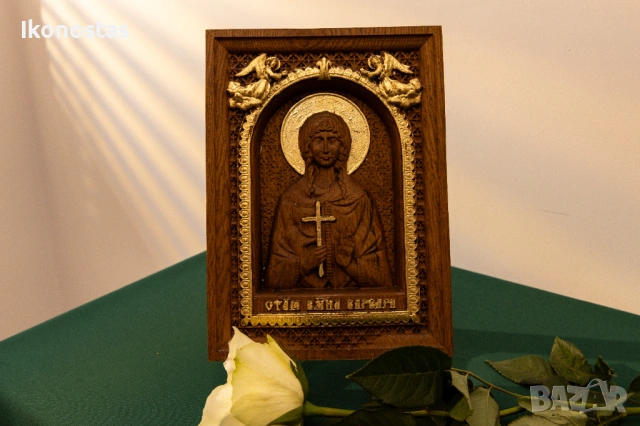 Света великомъченица Варвара – релефна икона от дъб с позлата, снимка 5 - Икони - 53224944