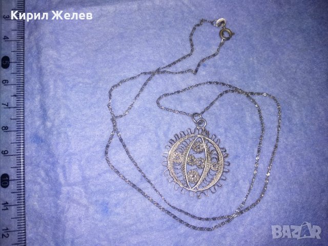 ФИЛИГРАНЕН СРЕБЪРЕН ПЕНДАНТ със СРЕБЪРНА СРЕБРО 925 ВЕРИЖКА ФИНА МАЙСТОРСКА РЪЧНА СТАРА РАБОТА 36452, снимка 3 - Антикварни и старинни предмети - 39671077