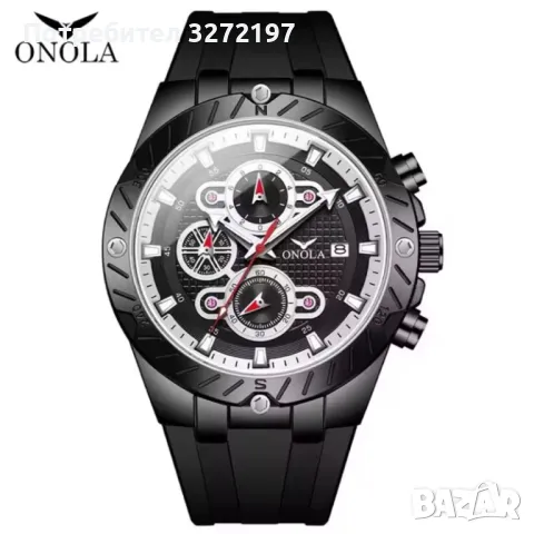 ONOLA кварцов часовник, хронограф, дата, водоустойчив, силиконова каишка, снимка 5 - Мъжки - 48037916