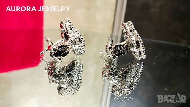 Van Cleef & Arpels VCA Silver Veined Black Onyx Vintage Alhambra Clips Дамски Обеци, снимка 8 - Обеци - 56220384
