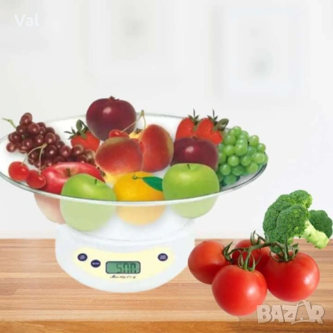 Дигитална кухненска везна, 5кг., купа, батерия, LCD екран, Бял