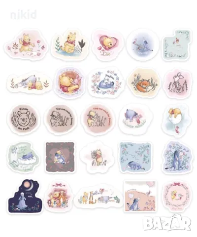 50 бр Мечо Пух и приятели светли самозалепващи лепенки стикери за украса декор картонена торта, снимка 6 - Други - 47947288