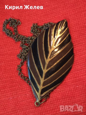 МЕДАЛЬОН с ЕМАЙЛ БРОНЗОВО ЛИСТО с ВЕРИЖКА 3937, снимка 3 - Колиета, медальони, синджири - 29843821