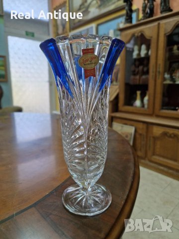 Страхотна антикварна немска ваза цветен кристал , снимка 2 - Антикварни и старинни предмети - 41307504