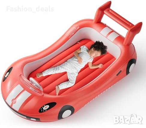 Ново Надуваемо Детско Легло с Дизайн на Състезателна Кола - Перфектно за Пътуване
