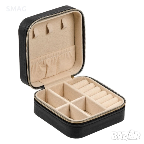 Кутия за бижута с цип черна 10x10x5 см_1234413