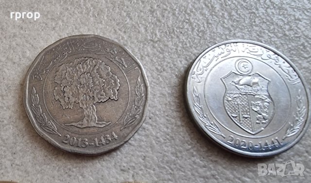 Монети. Тунис . 2, 1 и 1/2 динар, 10, 20, 50 ,100, 5 милима. 8 бройки., снимка 11 - Нумизматика и бонистика - 42373005