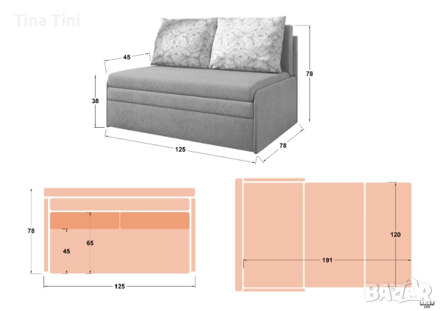 Разтегателно канапе , розово/двуместно-, снимка 2 - Дивани и мека мебел - 52854931
