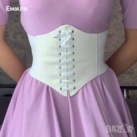  Корсет колан от еко кожа в бял цвят 