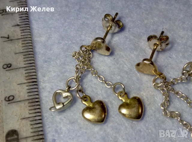 ПРЕКРАСНИ НЕЖНИ ПОСРЕБРЕНИ ОБЕЦИ СЪРЧИЦА от БЛАГОРОДНА СТОМАНА с ЖЪЛТА ПОЗЛАТА и ПЕЧАТИ 925 49443, снимка 6 - Обеци - 50530875