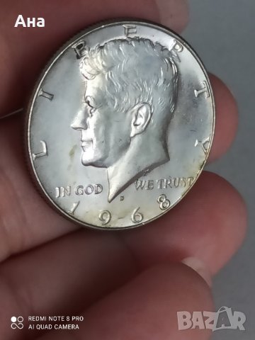 1/2 долар 1968 г сребро, снимка 2 - Нумизматика и бонистика - 41748380