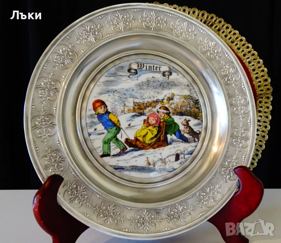 Калаена чиния,пано с картина Зима. , снимка 3 - Антикварни и старинни предмети - 52345488