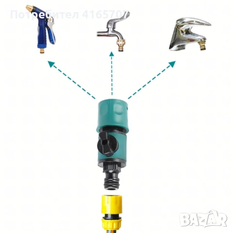 Бърз конектор за градински маркуч с нипел за вентил, снимка 3 - Напояване - 53370619