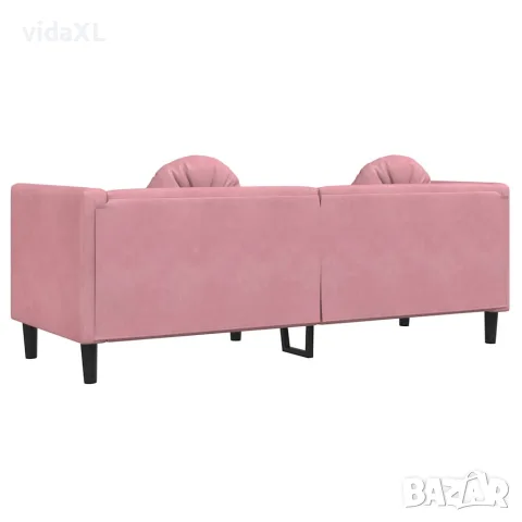 vidaXL Диван с възглавници, 3-местен, розов, кадифе, снимка 6 - Дивани и мека мебел - 56147370