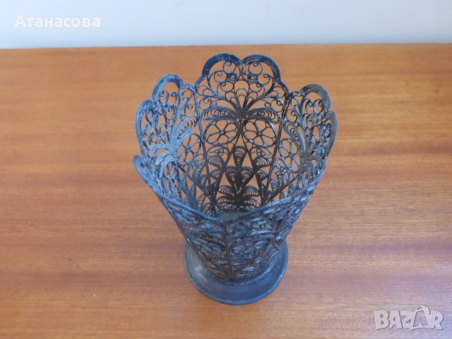 Руски посребрен подстакан ваза филигран 1960 г, снимка 4 - Антикварни и старинни предмети - 52909170